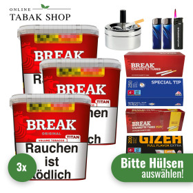 3x Break Original Red Titan Eimer 300g + 1000 Hülsen + 1 Sturmfeuerzeug + 2 Feuerzeuge + 1 Drehascher