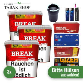 3x Break Original Titan Eimer 300g + 1000 Hülsen + 1 Sturmfeuerzeug + 2 Feuerzeuge + 1 Autoascher