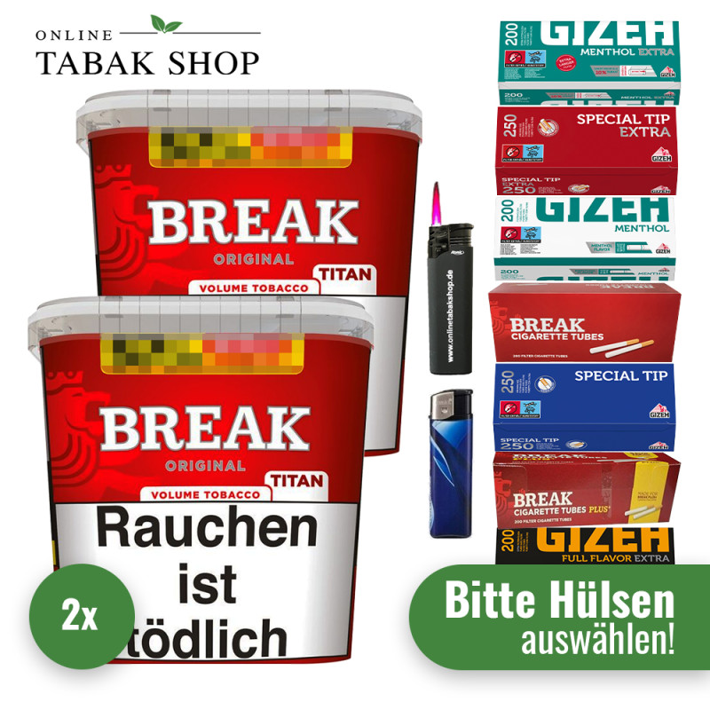 Break Original Titan (2 x 300g) + 1.000 Hülsen + 1 Sturmfeuerzeug + 1 Feuerzeug