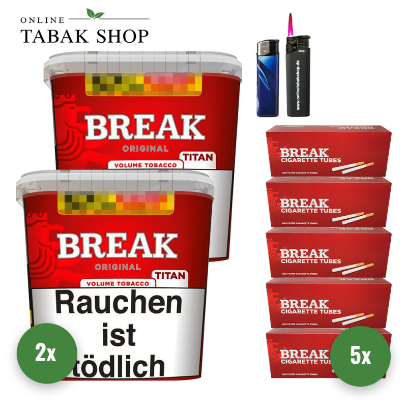 Break Original Titan (2 x 300g) + 1.000 Break Hülsen + 1 Sturmfeuerzeug + 1 Feuerzeug