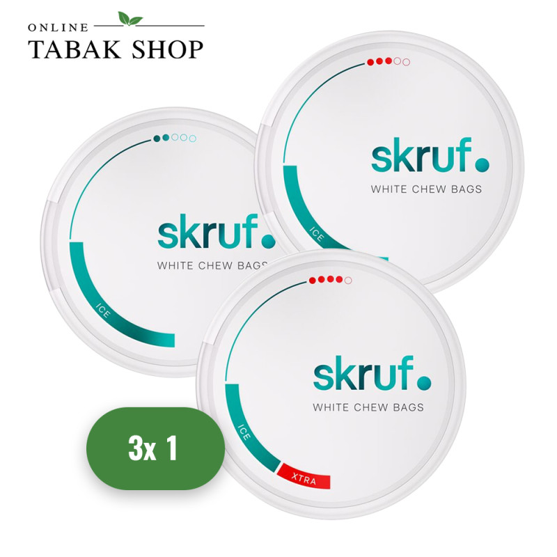 Skruf Snus White Chew Bags Ice Probierpaket (Bag 2, 3 und 4) (3 x 17g) Dose