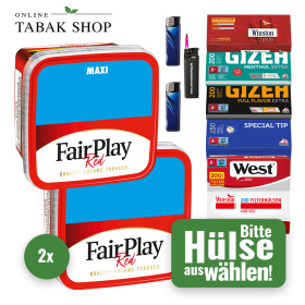 Fair Play Tabak (2 x 300g) + 1.000 Hülsen (wählbar) + 2 Feuerzeuge + 1 Sturmfeuerzeug