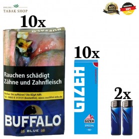 10x40g Buffalo Feinschnitttabak Blue 40g + 10x50er Gizeh Special Blau Blättchen 2 Feuerzeuge - 60,50 €