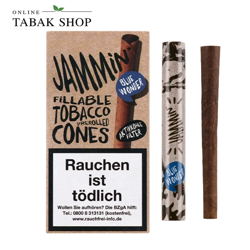 Jammin Blue Wonder Fillable Prerolled Tobacco Cones mit Aktivkohlefilter (1 x 2 Stück)