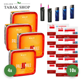 Pall Mall Allround Volumentabak Giga Box (4x 310g), 2000x Winston Hülsen, 2x Feuerzeuge, 2x Sturmfeuerzeuge