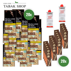 Sioux Virginia Blue (20x 30g)+OCB Virgin Slim Unbleached&Tips (20x 32)+2 Zippo Benzin