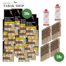 Sioux Virginia Blue Tabak (20 x 30g) + GIZEH Brown King Size Slim & Tips (20 x 34er) + 2 Zippo Benzin