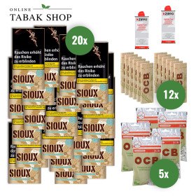 Sioux Virginia Blue (20x 30g)+OCB Organic Hemp (12x 50er)+OCB Organic Slim Filter (5x 120er)+2 Zippo Benzin