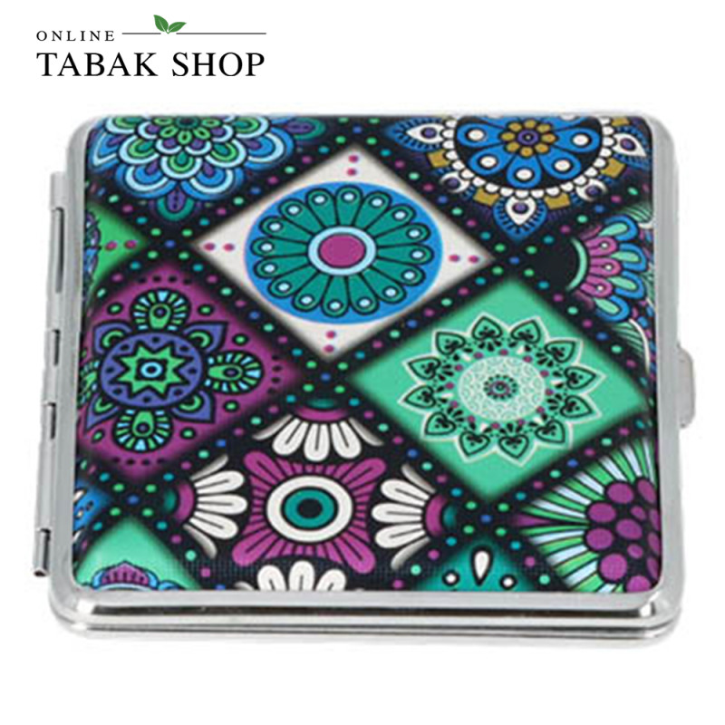 Zigarettenetui "Floral" blau mit Gummiband (20 Zig.)- front