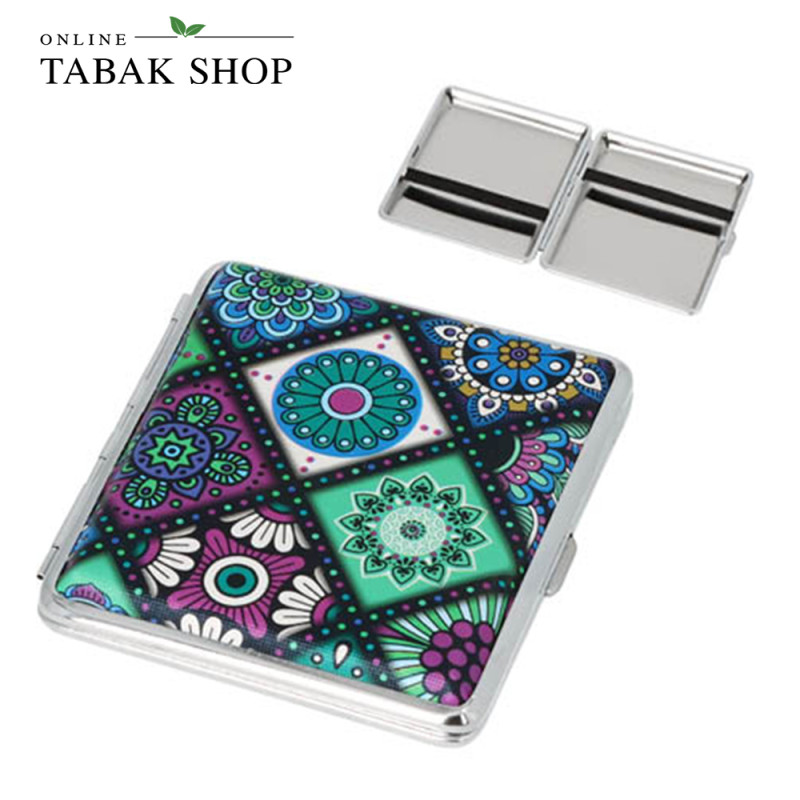 Zigarettenetui "Floral" blau mit Gummiband (20 Zig.) -titel