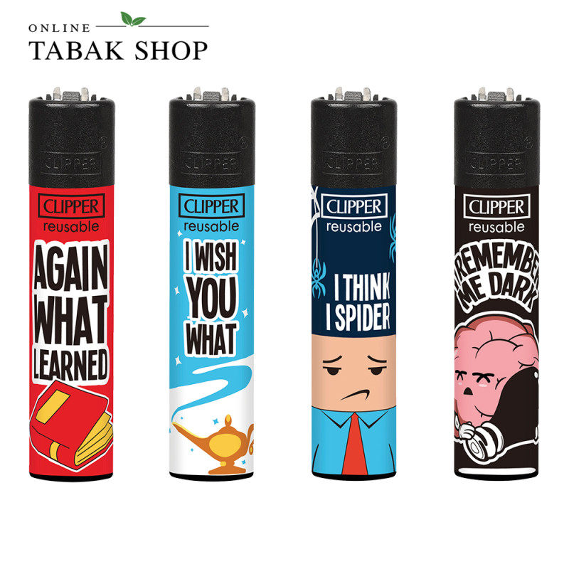 Clipper Classic Motivfeuerzeuge – DENGLISH v8 Komplettset (4er-Pack)