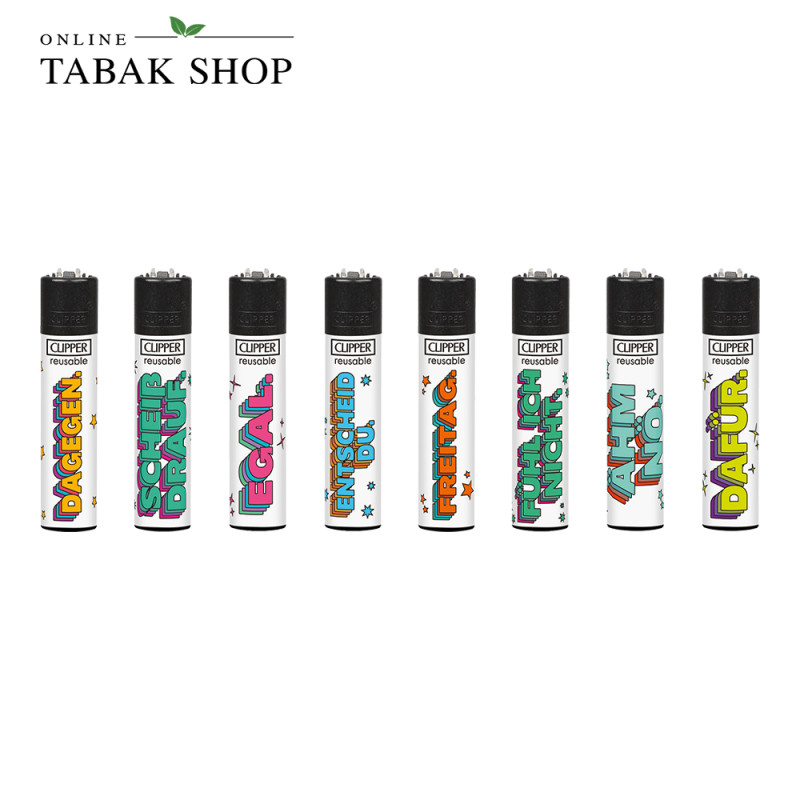 Clipper Classic Motivfeuerzeuge – EGAL Komplettset (8er-Pack)