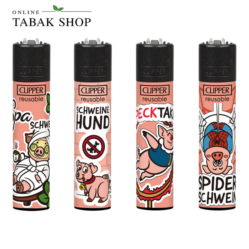 Clipper Classic Motivfeuerzeuge – SCHWEINEREI Komplettset (4er-Pack)