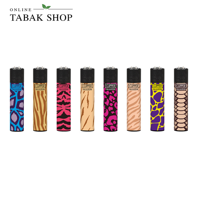 Clipper Classic Motivfeuerzeuge – ANIMAL PRINT Komplettset (8er-Pack)