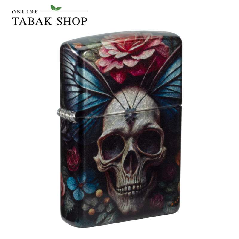 ZIPPO Tumbled Chrom Floral Skull Design Feuerzeug