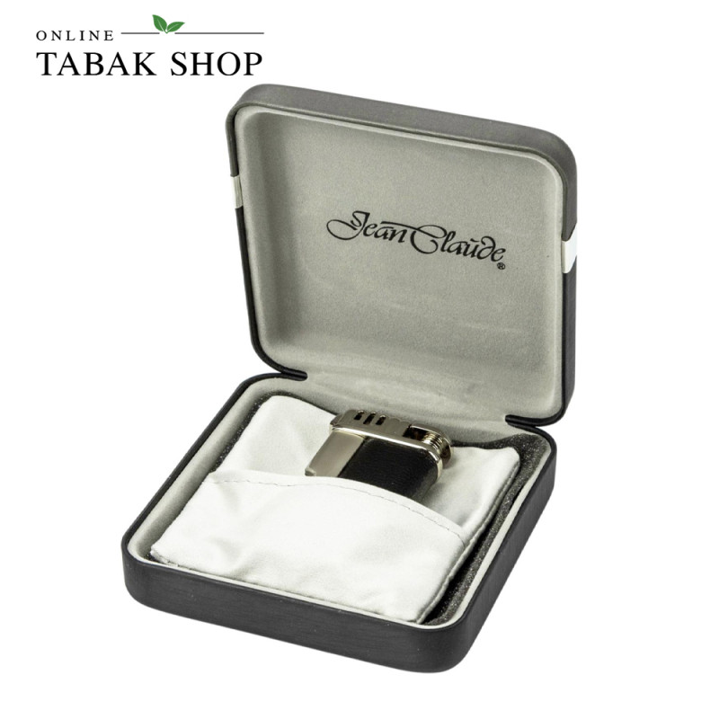 Jean Claude Pfeifenfeuerzeug Kent – Chrom poliert & Lederoptik Schwarz (Piezo) - etui