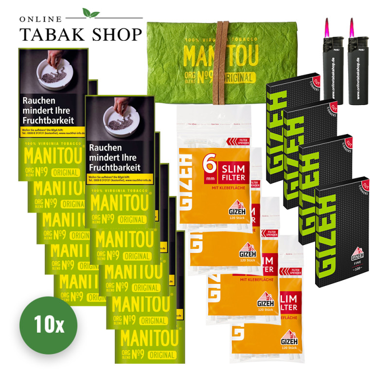 10x MANITOU Grün Drehtabak 30g Pouch + Zubehör Bundle Offer