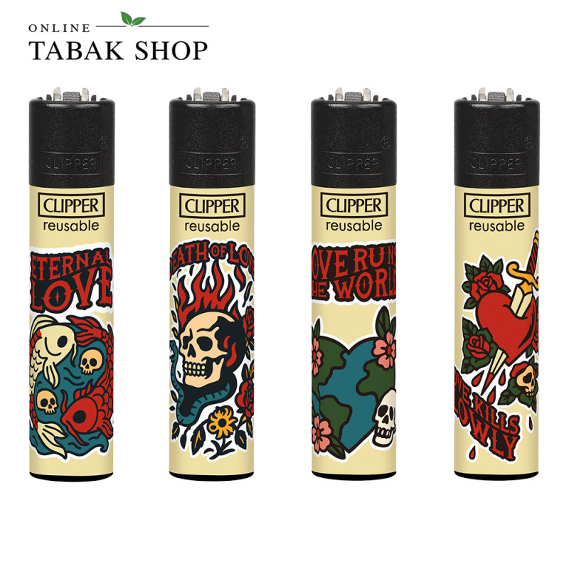 Clipper Classic New School Skulls – Feuerzeuge 4er-Set