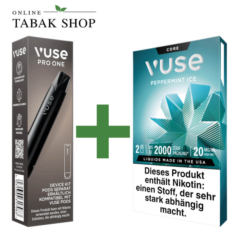 VUSE Pro One Device Pen Black + 1x VUSE Pods Peppermint Ice