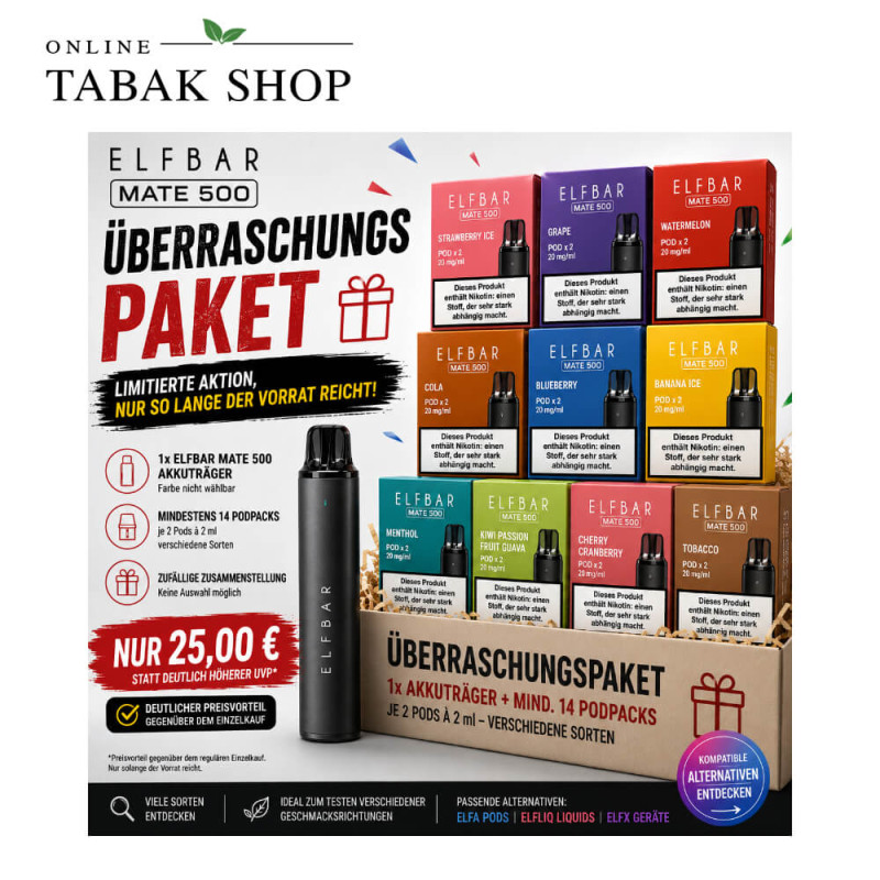 Elfbar Mate 500 Überraschungspaket Akku und 28 Pods( (20mg) zum Vorteilspreis