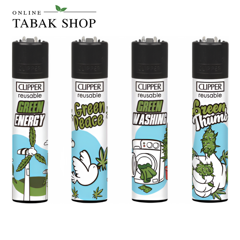 Clipper Classic Green – Feuerzeuge Motivset (4er-Pack)