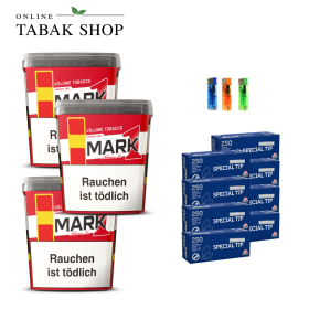 3x Mark 1 Adams Volumentabak 400g + 2000 GIZEH Special Tip Hülsen + 3 Feuerzeuge