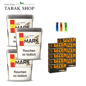 3x Mark 1 Adams Gold Volumentabak 400g + 2000 Gizeh Full Flavor Extra Hülsen + 3 Feuerzeuge