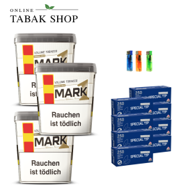 3x Mark 1 Adams Gold Volumentabak 400g + 2000 GIZEH Special Tip Hülsen + 3 Feuerzeuge
