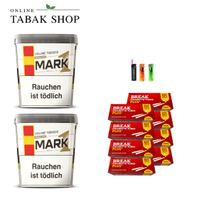 2x Mark Adams 1 Gold Volumentabak 400g + 1600 Break Plus Hülsen + 1 Sturmfeuerzeug + 2 Feuerzeuge