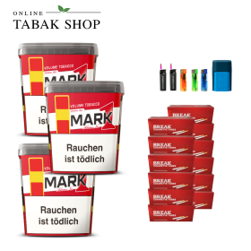 3x Mark 1 Volumentabak 400g + 2400 Break Hülsen + 2 Sturmfeuerzeuge + 3 Feuerzeuge + 1 Gizeh Etui