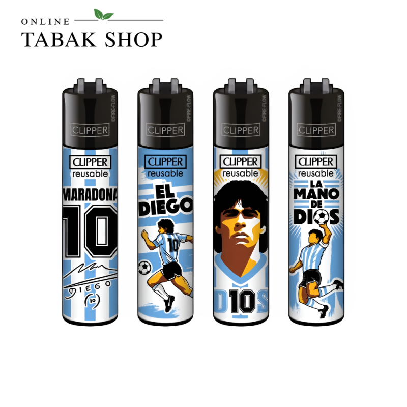 Clipper Classic Maradona (Fußballlegende) - Feuerzeuge (4er Set)