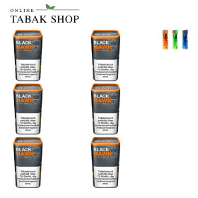 6x BLACK HAWK Volumentabak 90g + 3 Feuerzeuge