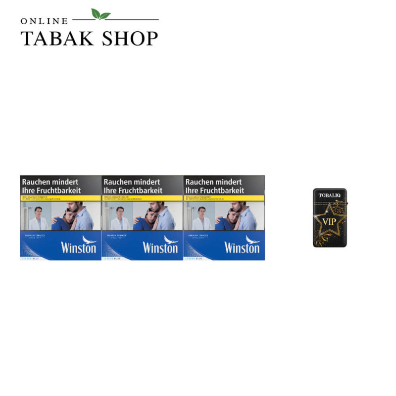 Winston Blue Zigaretten 6XL (3 x 60er) + 1 TobaliQ Jet Flame VIP Feuerzeug
