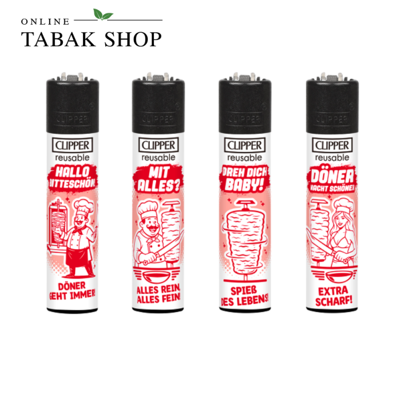 Clipper Classic Motivfeuerzeuge – Döner Komplettset (4er-Pack)