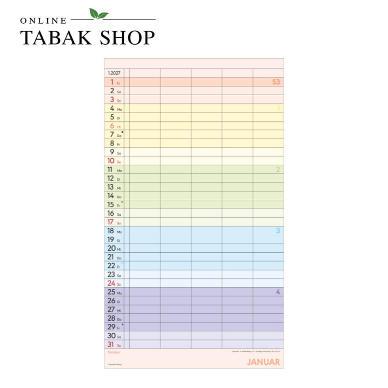 Superplaner Farbenfroh - 5 Spalten (Familienplaner Wandkalender) Januar