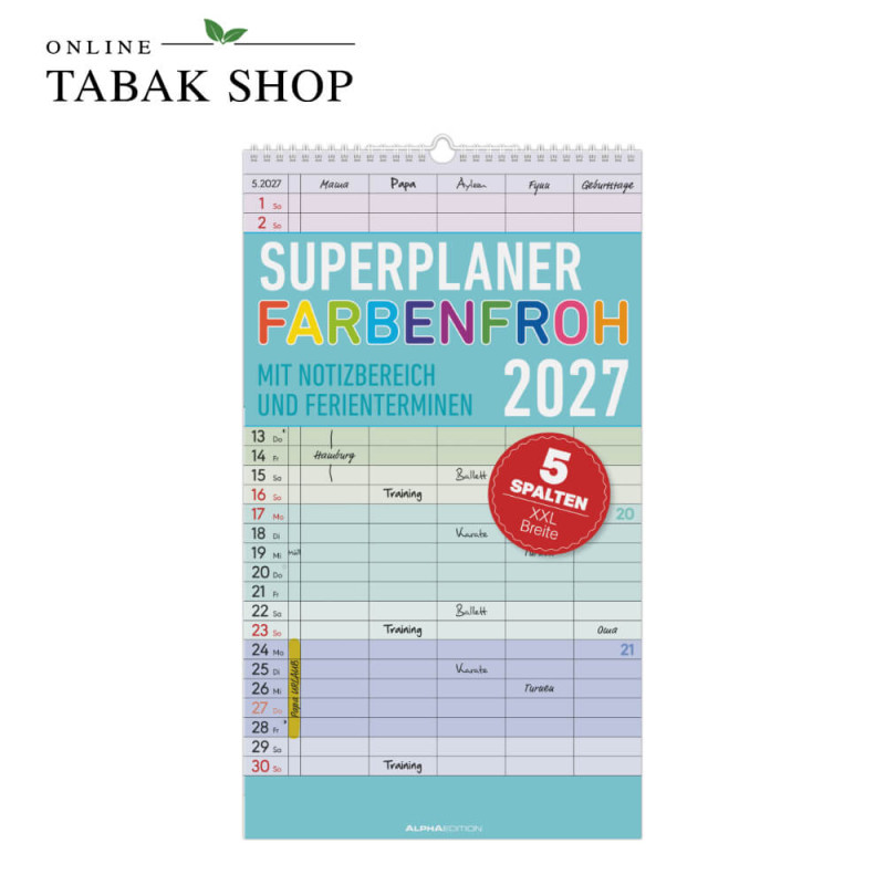 Superplaner Farbenfroh - 5 Spalten (Familienplaner Wandkalender)