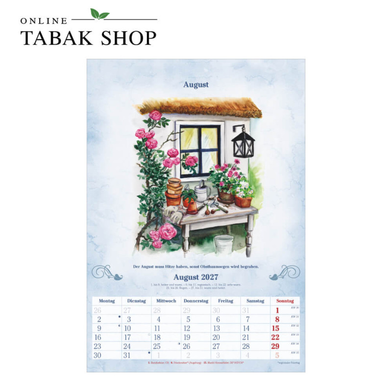 100-jähriger Kalender (Wandkalender) August