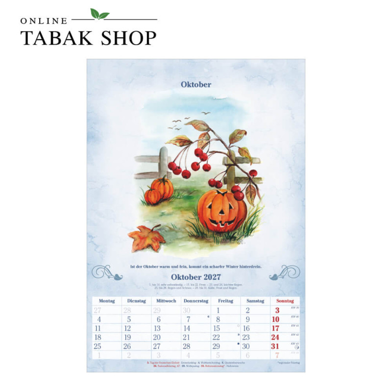 100-jähriger Kalender (Wandkalender) Oktober