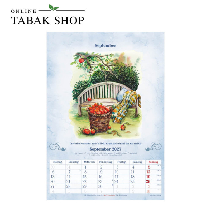 100-jähriger Kalender (Wandkalender) September