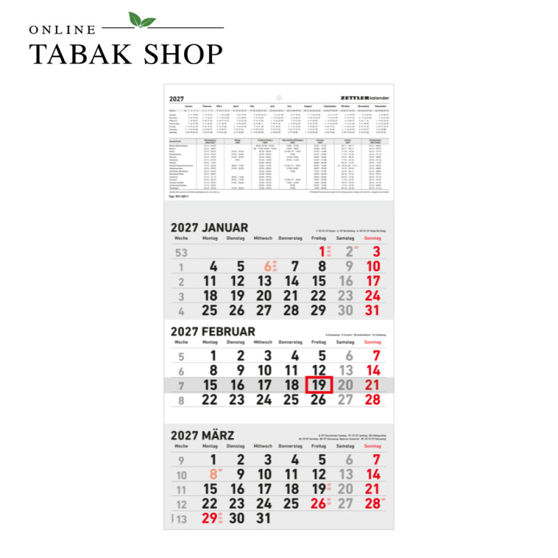 3-Monatskalender klein (Wandkalender)