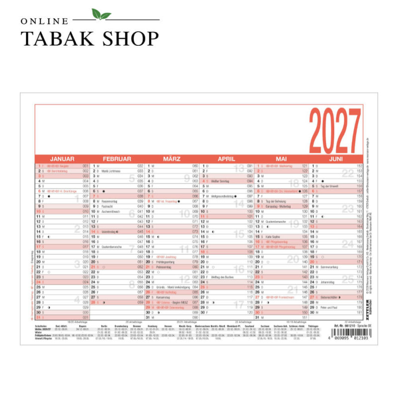 Arbeitstagekalender A5 (Tischkalender/Wandkalener)