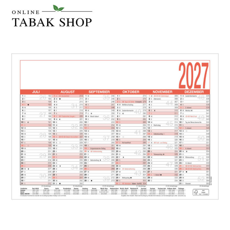 Arbeitstagekalender A5 (Tischkalender/Wandkalener)