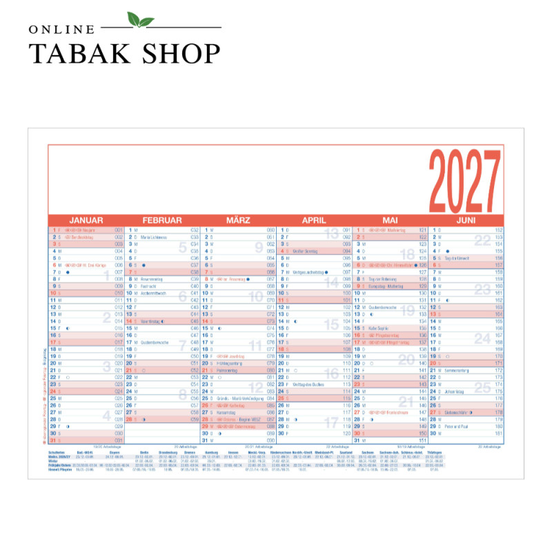 Arbeitstagekalender kaschiert A4 Tischkalender(Wandkalender)