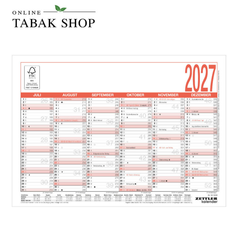 Arbeitstagekalender A4 (Tischkalender/Wandkalender)