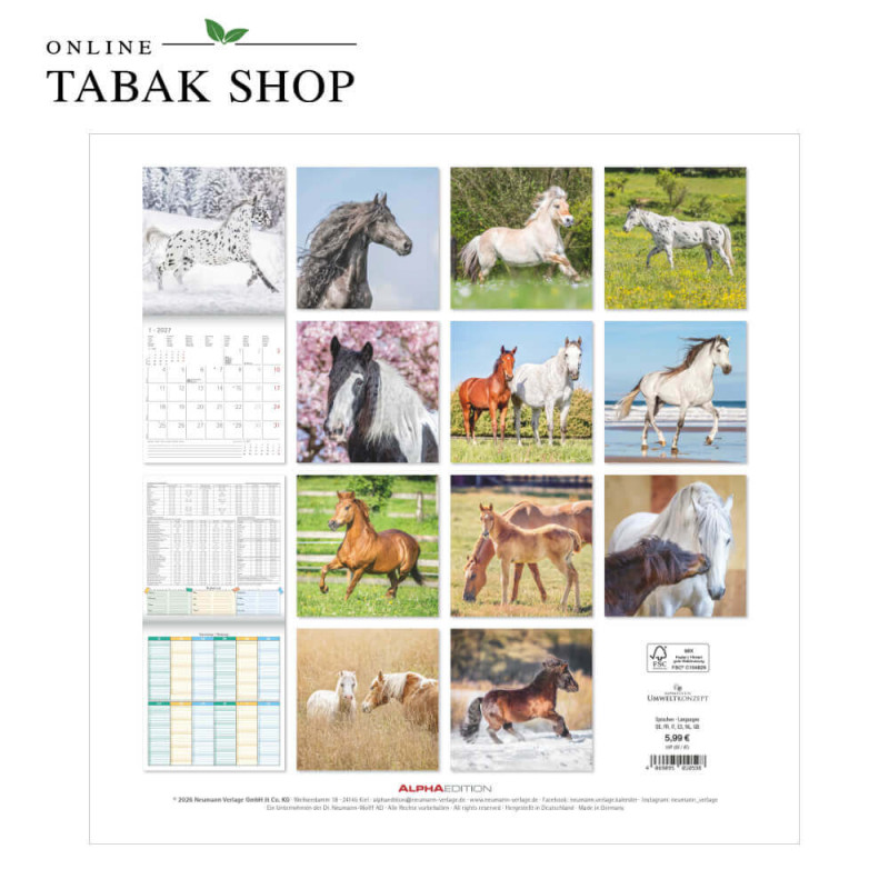 Alpha Edition Pferde Kalender 2027 als Wandkalender Rückseite