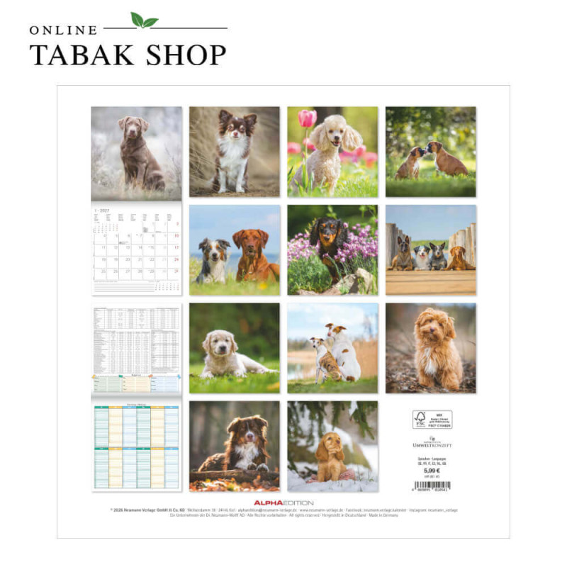 Alpha Edition Hunde Kalender 2027 als Wandkalender Rückseite