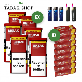 Break Rot Original Volumen Tabak (6 x 115g) + 1.600 Break PLUS Hülsen + 2 Sturmfeuerzeuge + 3 Feuerzeuge - 118,60 €