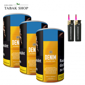 3x Denim Volumentabak XXL Dose 85g + 2 Sturmfeuerzeuge