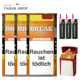 BREAK Orange Tabak (3 x 100g) + 3 Sturmfeuerzeuge + GIZEH Flip Case - 53,99 €