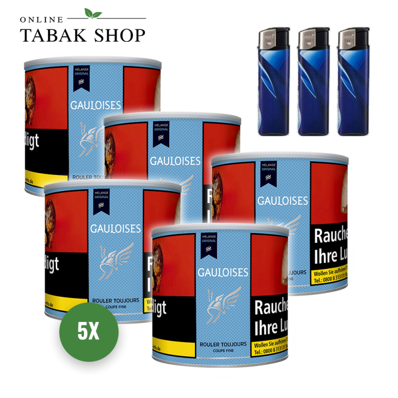 Gauloises Melange Tabak (5 x 100g) + 3 Feuerzeuge